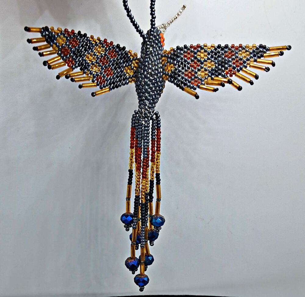 Handmade Mayan-Style Beaded Hummingbird Ornament